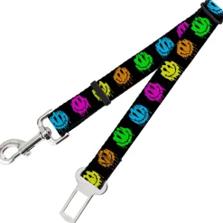Dog Safety Seatbelt for Cars - Smiley Face Melted Repeat Black/Multi Neon