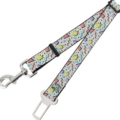Dog Safety Seatbelt for Cars - 90s Nineties Grid Pattern Gray/Multi Pastel
