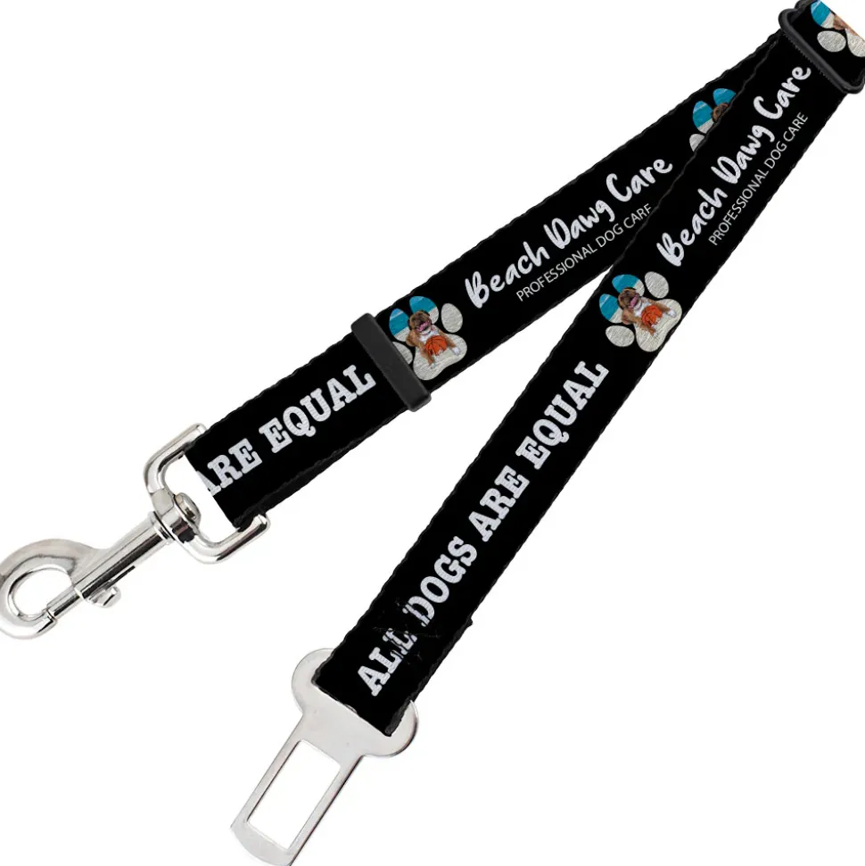 Dog Safety Seatbelt for Cars - BEACH DAWG CARE ALL DOGS ARE EQUAL Black/White