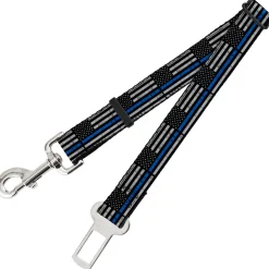 Dog Safety Seatbelt for Cars - Thin Blue Line Flag Weathered Black/Gray/Blue