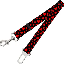 Dog Safety Seatbelt for Cars - Hearts Scattered Black/Red