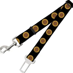 Dog Safety Seatbelt for Cars - Sunflower Face Repeat Black