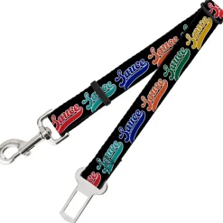 Dog Safety Seatbelt for Cars - SAUCE Baseball Script Black/Multi Color