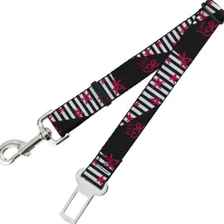 Dog Safety Seatbelt for Cars - Love Me w/Sketch Stars & Stripes Black/White/Fuchsia