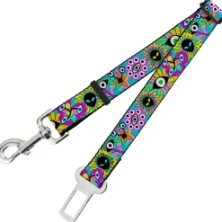 Dog Safety Seatbelt for Cars - Funky Alien Flowers Aqua Blue/Multi Color