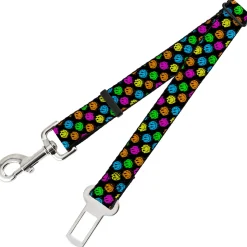 Dog Safety Seatbelt for Cars - Smiley Faces Melted Mini Repeat Angle Black/Multi Neon