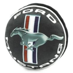 Dog Toy Squeaker Plush - FORD MUSTANG Tri-Bar Logo Script Round