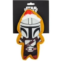 Dog Toy Squeaker Plush - Star Wars Holiday Mandalorian Santa Cookie Replica