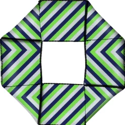 Dog Toy Squeaky Octagon Flyer - Chevron Stripe White/Neon Green/Navy