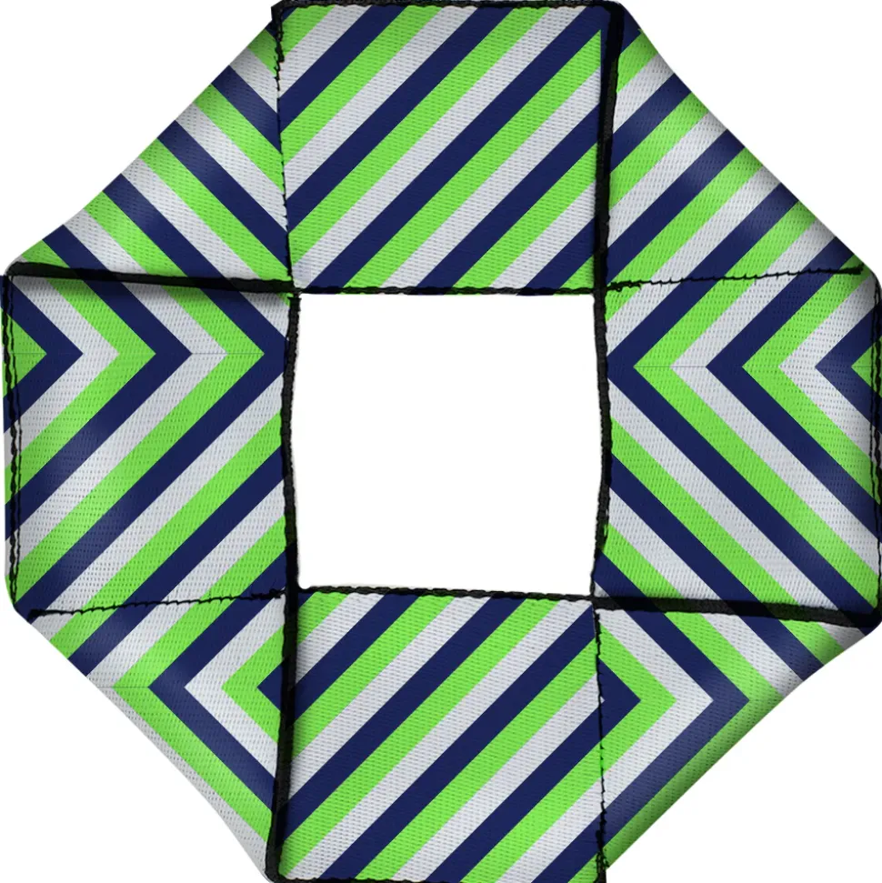 Dog Toy Squeaky Octagon Flyer - Chevron Stripe White/Neon Green/Navy