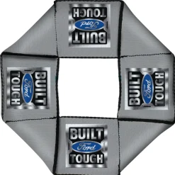 Dog Toy Squeaky Octagon Flyer - BUILT FORD TOUGH Logo3 Gray/Silver Gradient/Blue