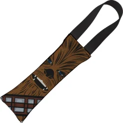 Dog Toy Squeaky Tug Toy - Star Wars Chewbacca Face CLOSE-UP Brown - BLACK Handle Webbing