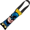 Dog Toy Squeaky Tug Toy - Batman JL Rebirth Face + Bat Icon CLOSE-UP Yellow Black - BLACK Webbing
