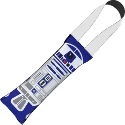 Dog Toy Squeaky Tug Toy - Star Wars R2-D2 Front View + Side View - White Handle Webbing