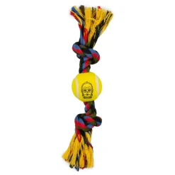 Dog Toy Tennis Ball Rope Toy - Star Wars C3-PO Face Yellow + Multi Color Rope