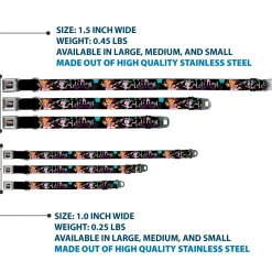 DORA THE EXPORER Logo2 Black/Multi Color Seatbelt Buckle Collar - Dora & Boots Pose/Floral LET'S PLAY!/VAMOS A JUGAR! Black/White/Multi Color