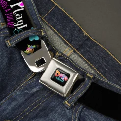 DORA THE EXPORER Logo2 Full Color Black/Multi Color Seatbelt Belt - Dora & Boots Pose/Floral LET'S PLAY!/VAMOS A JUGAR! Black/White/Multi Color Webbing