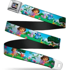 DORA THE EXPORER Logo Full Color Black Seatbelt Belt - Dora Running & Animal Friends Outdoors Webbing