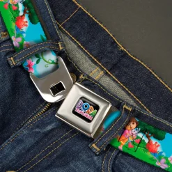 DORA THE EXPORER Logo Full Color Black Seatbelt Belt - Dora Running & Animal Friends Outdoors Webbing