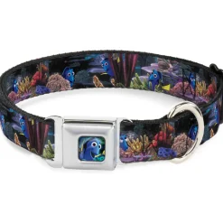 Dory Pose3/Swirls Full Color Blues Seatbelt Buckle Collar - Dory 4-Hiding Poses Under the Sea