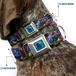 Dory Pose3/Swirls Full Color Blues Seatbelt Buckle Collar - Dory 4-Hiding Poses Under the Sea