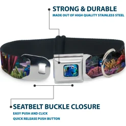 Dory Pose3/Swirls Full Color Blues Seatbelt Buckle Collar - Dory 4-Hiding Poses Under the Sea