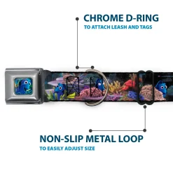 Dory Pose3/Swirls Full Color Blues Seatbelt Buckle Collar - Dory 4-Hiding Poses Under the Sea