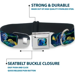 Dory Pose2/Swirls Full Color Blues/Yellows Seatbelt Buckle Collar - Dory Poses/Swirls Blues/Yellows