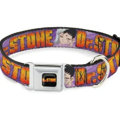 DR. STONE Title Logo Full Color Black/Orange Seatbelt Buckle Collar - DR. STONE Title Logo and Gen Asagiri Face Purples