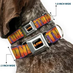 DR. STONE Title Logo Full Color Black/Orange Seatbelt Buckle Collar - DR. STONE Title Logo and Gen Asagiri Face Purples