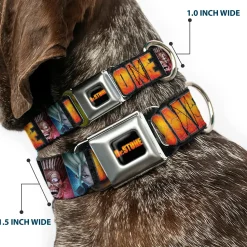 DR. STONE Title Logo Full Color Black/Orange Seatbelt Buckle Collar - DR. STONE Title Logo and Ibarra Suika Split Pose Black