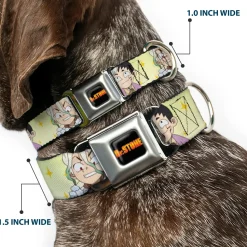 DR. STONE Title Logo Full Color Black/Orange Seatbelt Buckle Collar - Dr. Stone Chibi Senku and Gen Faces Stars Yellows