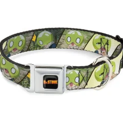 DR. STONE Title Logo Full Color Black/Orange Seatbelt Buckle Collar - DR. STONE Title Logo and Suika Pose Blocks