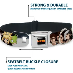 DR. STONE Title Logo Full Color Black/Orange Seatbelt Buckle Collar - DR. STONE Title Logo and Character Group Black
