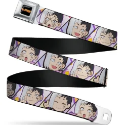 DR. STONE Title Logo Full Color Black/Orange Seatbelt Belt - Dr. Stone Chibi Gen Asagiri Expression Blocks Webbing