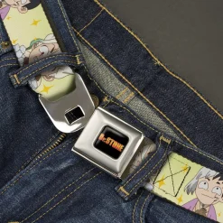 DR. STONE Title Logo Full Color Black/Orange Seatbelt Belt - Dr. Stone Chibi Senku and Gen Faces Stars Yellows Webbing