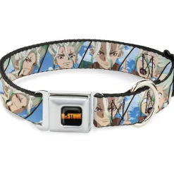 DR. STONE Title Logo Full Color Black/Orange Seatbelt Buckle Collar - Dr. Stone Senku Ishigami Expression Blocks Blues