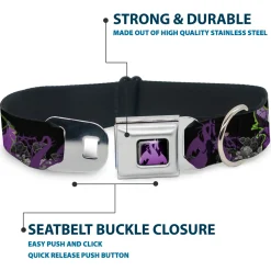 Dragon Maleficent Full Color Black Purple Seatbelt Buckle Collar - Maleficent & Diablo Black Roses/Purples