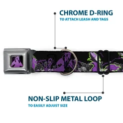 Dragon Maleficent Full Color Black Purple Seatbelt Buckle Collar - Maleficent & Diablo Black Roses/Purples