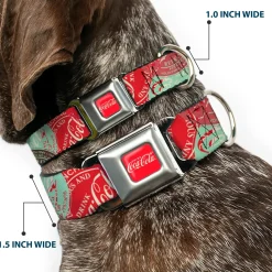 DRINK COCA-COLA Logo Full Color Red/White Seatbelt Buckle Collar - DRINK COCA-COLA Coke Patches Stacked Reds/Multi Color
