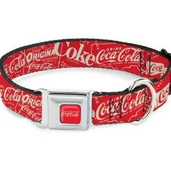 DRINK COCA-COLA Logo Full Color Red/White Seatbelt Buckle Collar - Vintage Coca-Cola Coke Icons and Ad Logos Red/White
