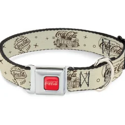DRINK COCA-COLA Logo Full Color Red/White Seatbelt Buckle Collar - Vintage Coca-Cola Coke Icons and Ad Logos White/Brown