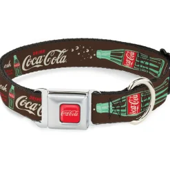 DRINK COCA-COLA Logo Full Color Red/White Seatbelt Buckle Collar - Coca-Cola PAUSE AND REFRESH Typography and Bottle Brown/Red/White