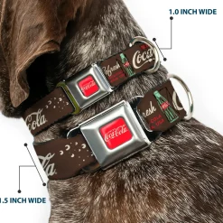 DRINK COCA-COLA Logo Full Color Red/White Seatbelt Buckle Collar - Coca-Cola PAUSE AND REFRESH Typography and Bottle Brown/Red/White
