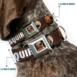 Dug Tongue Out Pose Full Color Black Seatbelt Buckle Collar - Dug 3-Poses/SQUIRREL! Brown/Yellow/White