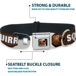 Dug Tongue Out Pose Full Color Black Seatbelt Buckle Collar - Dug 3-Poses/SQUIRREL! Brown/Yellow/White