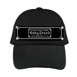 Embellishment Snap Back Hat BLACK - Full Color Strap - Chevrolet Motor Company Baby Grand Badge Black White