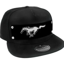 Embellishment Trucker Hat BLACK - Full Color Strap - Mustang Pony Logo Black/White/Black