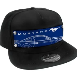 Embellishment Trucker Hat BLACK - Full Color Strap - MUSTANG/Pony Sideview Blueprint Blue/White