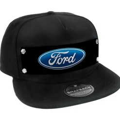 Embellishment Trucker Hat BLACK - Full Color Strap - Ford Oval Logo Black/Blue